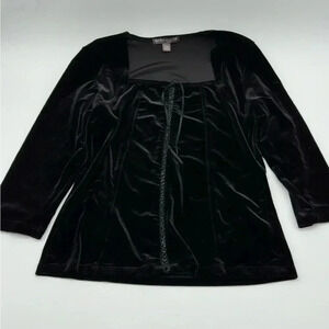 Suzie Couture Black Velvet Satin Square Neck Top Blouse Women's Petite Medium